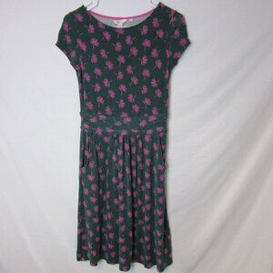 Boden Jersey Knit Green Pink Floral Flowy Dress Pockets Pleated Stretchy Womens